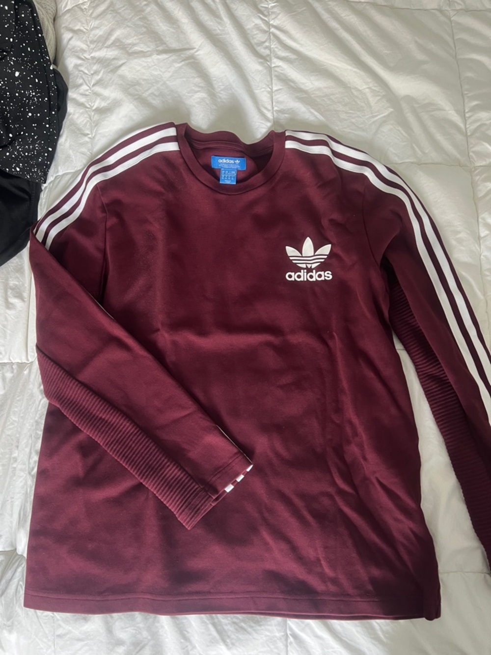 adidas Burgundy Crewneck with White Shoulder Stripes